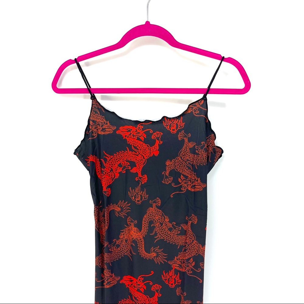 Medium Chinese Dragon Print Lettuce Trim Dress - Picture 3 of 6
